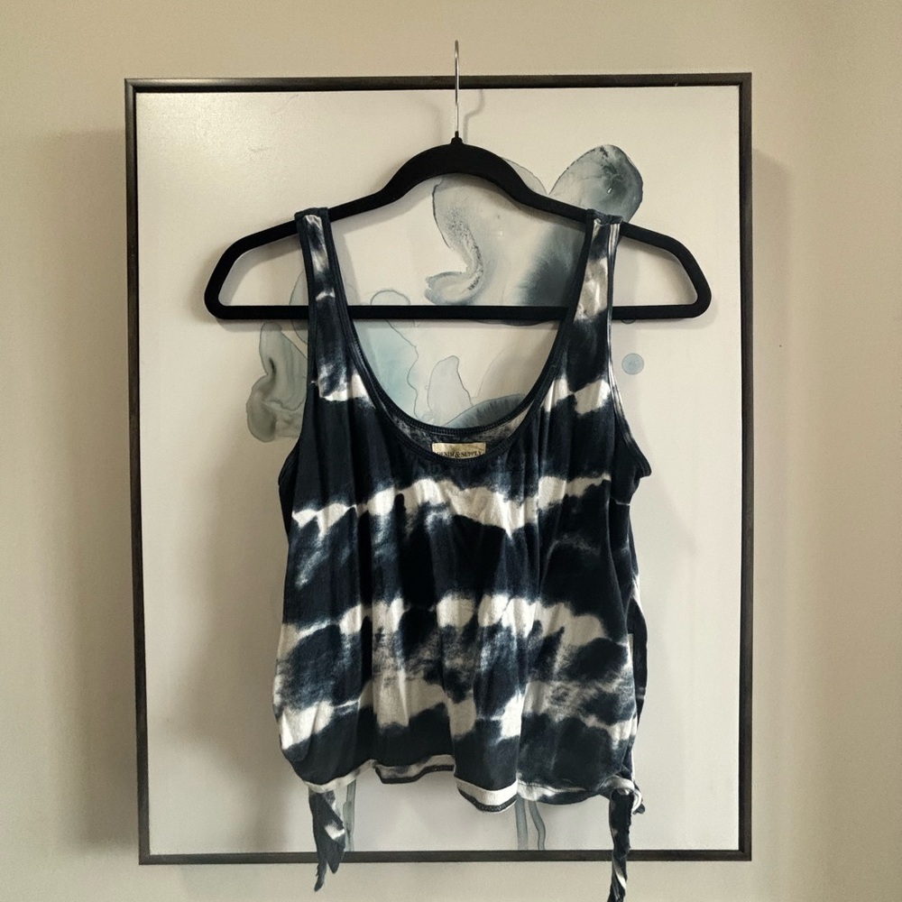 Denim & Supply Ralph Lauren Black & White Tie-Dye Scoop Tank